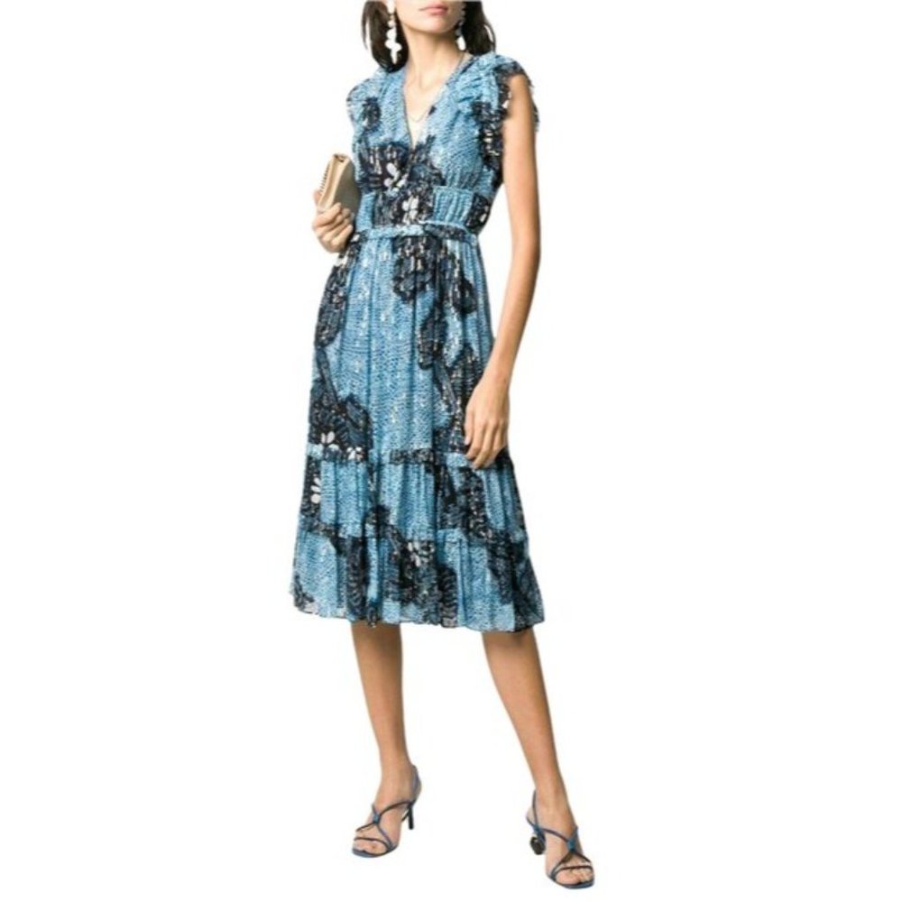 Ulla Johnson Alida Blue Mid Length Silk Night Out Dress